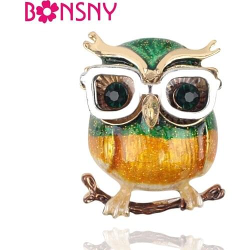 ARWA Alloy Enamel Glasses Owl Bird Brooches Clothes Scarf Decorations Pin Jewelry For Women Girls Friends Charms Gifts