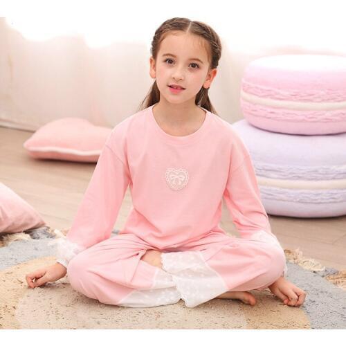 H5734 Girls Pajamas Home Clothes Suit Spring Autumn Teenager Cotton Lovely Loose Sleepwear Thin Summer Long Sleeve Nightwear