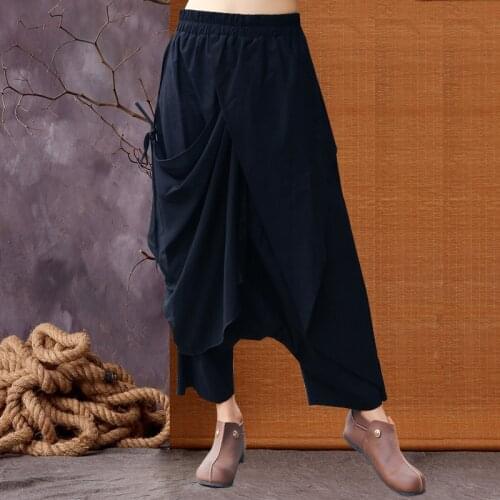 Cotton Linen Yoga Pant Quickly Dry Loose Wide Harem Crotch Pant Sweatpants Running Jogging Exercise Workout Casual Pant Trousers