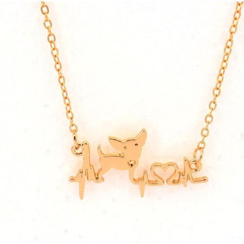Hzew animal pendant necklace dog Chihuahua Electrocardiogram heart necklaces gift women Children
