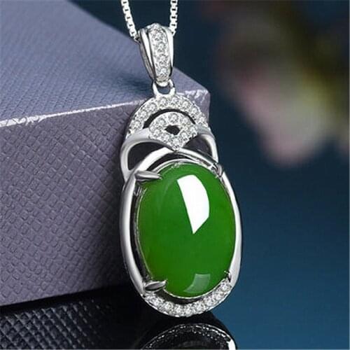 Chinese Natural Jade Green Hand-carved Water Drop Pendant Fashion Boutique Jewelry Necklace Popular Gift