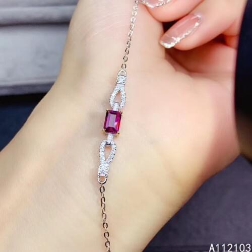 KJJEAXCMY fine jewelry 925 sterling silver inlaid natural pyrope garnet Girl exquisite Chinese style square gem bracelet support