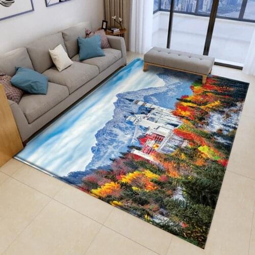 Classic Castle Snow Mountain Forest Carpets Flannel Anti-slip Bedroom Mat Area Rug Landscape Carpet 3D Living Room Decor Printed