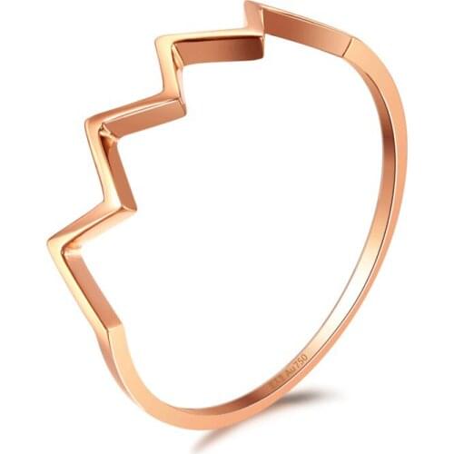 Solid AU750 18K Rose Gold Ring Women geometric Wedding Ring Band P6113