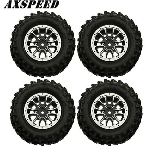 4PCS 1.9inch Beadlock Wheel Rims with 108mm Rubber Tires Set for 1:10 Axial SCX10 RC Climbing Rock Crawler Car Parts