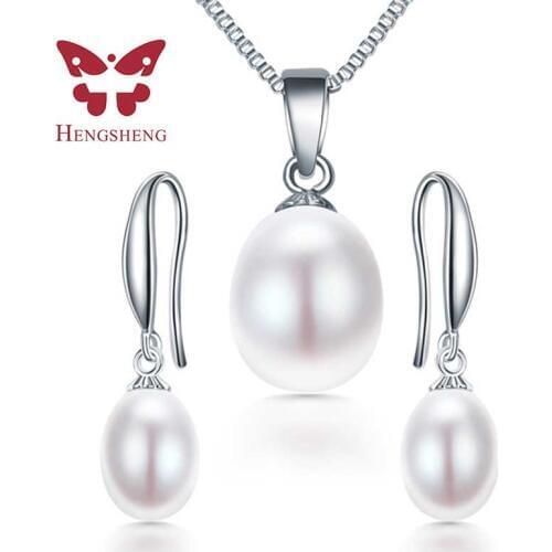 HENGSHENG 2019 Fine Jewelry sets for women necklace/earrings natural 9-10mm AAAA freshwawter pearl earring necklace pearl set