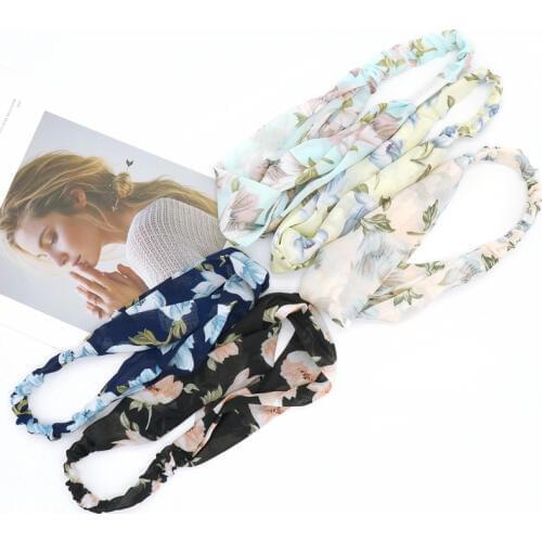 Fashion Retro Flower Women Elastic Turban Twisted Knotted Ethnic Headband Floral Wide Stretch Girls Hair Accessories