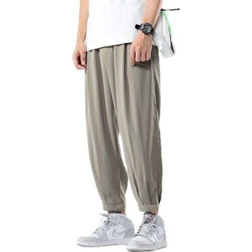 2021Summer Mens Sweatpants Ice Silk Breathable Loose Casual Nine-point Pants Harem Pants Running Sports Fashion Mens Clothing