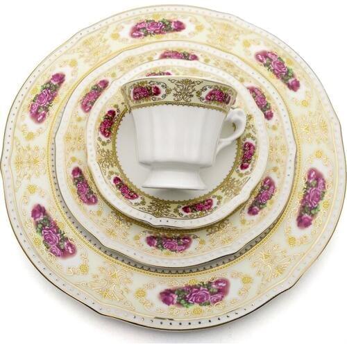 Ceramic Tableware Set Golden Edge Steak Plate Coffee Cup And Saucer Round Flat Food Tray Afternoon Tea Kit Dessert Dishes