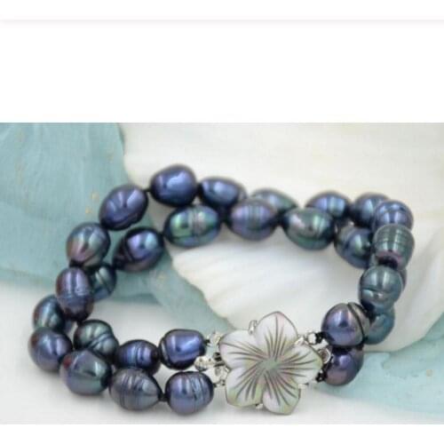 Natural 10-13mm Australian south sea black blue baroque pearl bracelet
