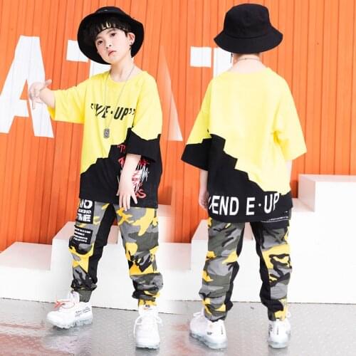 Niños fresco Hip Hop ropa de gran tamaño T camisa superior camuflaje pantalones de carga para niñas niños traje de baile de Jazz