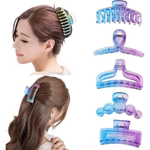 New Transparent Gradient Color Claw Clip Large Barrette Crab Hair Claws Bath Clip Ponytail Clip For Women Girls Hair Accessories