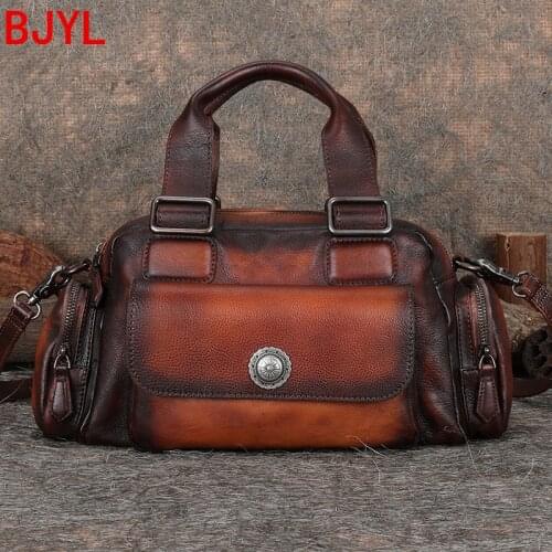 2020 New Retro Leather Women Handbag Casual Shoulder Bag Messenger Bag Large Capacity Handbags First Layer Cowhide Female Ladies