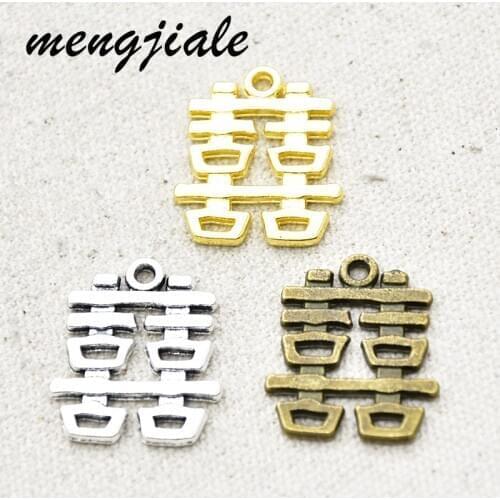 15pcs Three Color Double Happiness Charms Alloy Metal Chinese Word Pendants For DIY Jewelry Accessories Makings 24*21mm