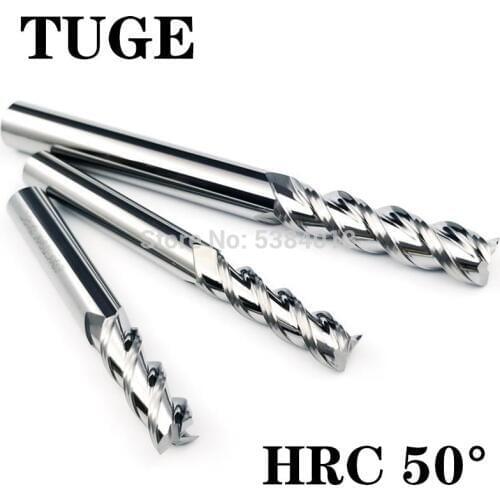 TUGE Cutting HRC50 3Flute Tungsten Steel Milling Cutter Metal Alloy Milling Tool Flat End Mill for Metal Cutter Aluminum Wood