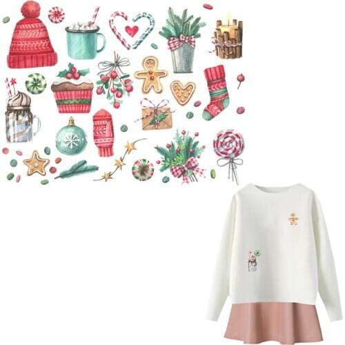 Christmas Hat Socks Pattern Iron Patch Winter Gift Iron On Clothes Fashion Heat Transfer Stickers Diy Accessory Clothes Stickers