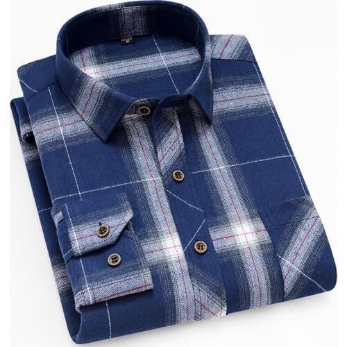 Fashion classic check design turn down collar long sleeve brushed fabric easy care slim fit men causal plaid shirts