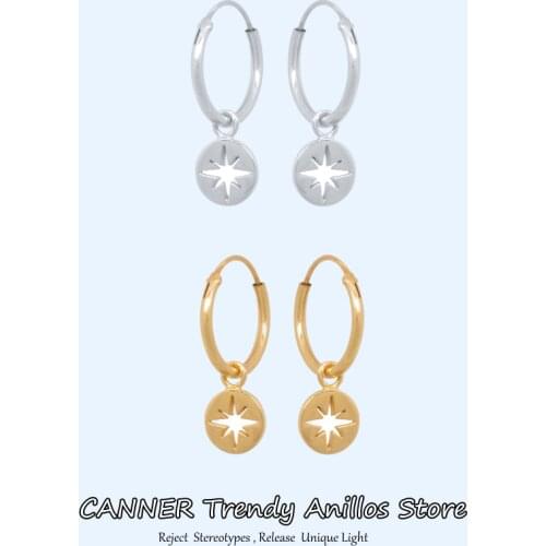Canner 925 Sterling Silver Hoop Earrings For Women Creative Versatile North Star Coin Earrings Fine Jewelry pendientes Mujer W4