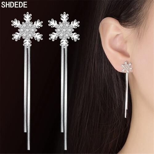 SHDEDE Bridal Long Earrings Rhinestone Crystal Silver Tassels Dangle Drop Earrings For Women Wedding Accessories Korea Trendy