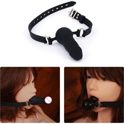Oral Sex Penis Gag Silicone Ball Open Mouth Dildo Plug Leather Harness Oral Fixation Fetish BDSM Slave Bondage Couple Sex Toys