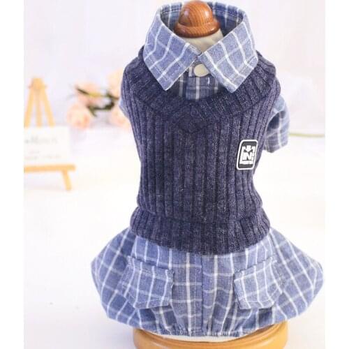 Thin Jumpsuits Dog Clothes Fake Two Piece Suit Spring Autumn Knitted Plaid Splicing Pet Clothing Sportswear Casual Puppy Apparel