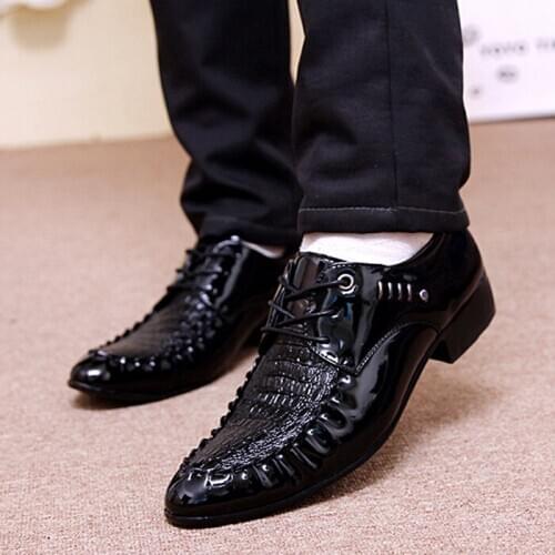 New Fashion Men Business Dress Shoes Crocodile Pattern Pointed Toe Oxford Shoes Male Party Wedding Footwear