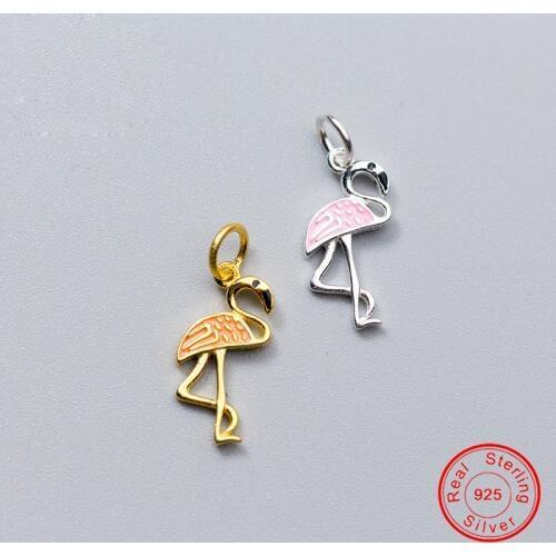 UQBing Real 925 Sterling Silver Colorful Enamel Flamingo Animal Charms fit Beads Bracelet Necklace DIY Fashion Jewelry Gift