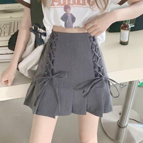 Pleated Sexy Skirt Women Summer 2021 High-waisted Streetwear Casual Mini Skirts Y2k Bandage Design Sweet Fashion Korean Clothing