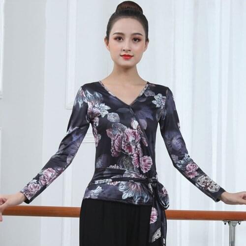 2021 New CM053 Female Latin Dance Tops V Neck Band Design Women Dancing Shirt for Belly Ballroom Dance Performance