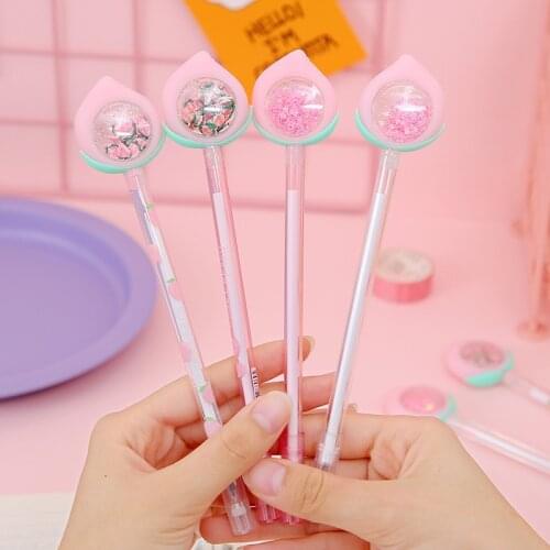 1 Piece Lytwtws Kawaii Cute Ins Pink Girl Heart Peach Sequins Gel Pen School Office Supplies Stationery Sweet Lovely Funny Pens