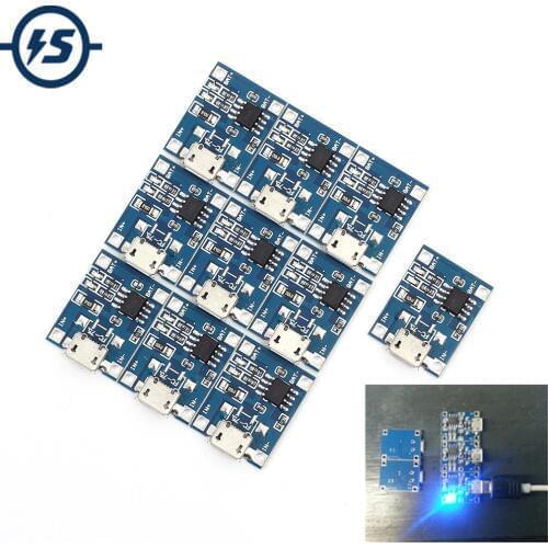 10Pcs/lot TP4056 5V 1A Micro USB Charger Module 18650 Lithium Battery Charging Board Led Indicator Current Adjustable