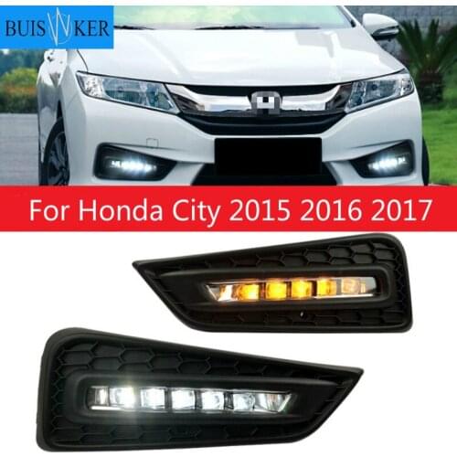 2PCS 12V DRL For Honda City 2015 2016 2017 With Yellow Color Turning Signal Lamp Day Light LED Daytime Running Light