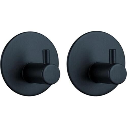 2pcs Shower Adhesive Hooks Stainless Steel Towel Hooks Heavy Duty Coat Hooks Wall Hook for Kitchen Bathroom Cabinets Black