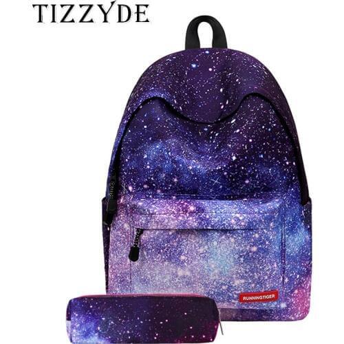 2019 New Backpack Women High Quality Universe Space School Backpack with Pencil Case 2pcs Set Bag Mochila Feminina HZG281
