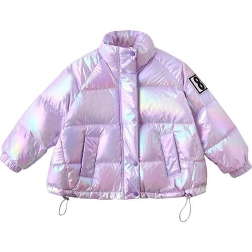 2021 Winter Girls Down Jacket Jacket Girl Baby Colorful Bright Color Cotton Coat Sweet and Cute Girl Stand Collar Jacket