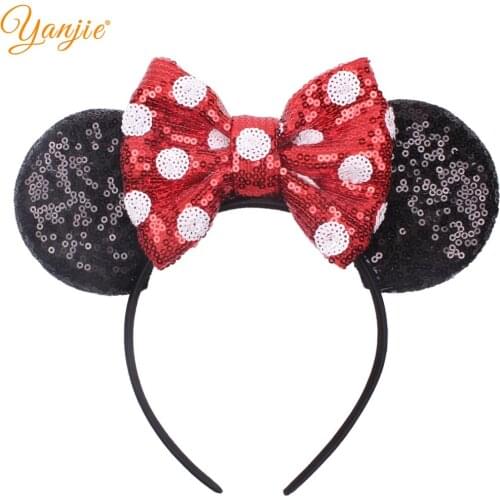 2021 Classical Sequins Dot 3.3" Mouse Ears Hair Bow Women Headband Girl Trip One Size Hairband DIY Hair Accessories Headwear