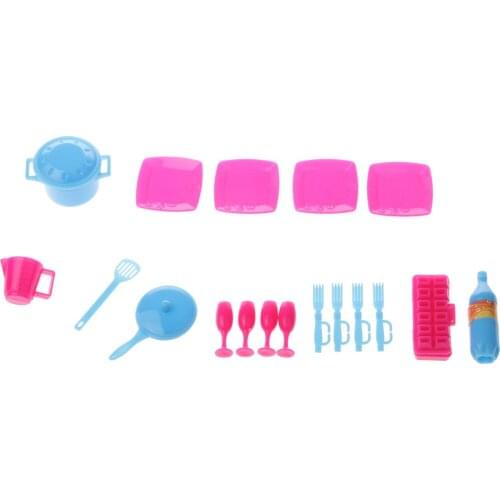 30pcs Dollhouse Plastic Kitchenware & Food Set for Doll Accessories