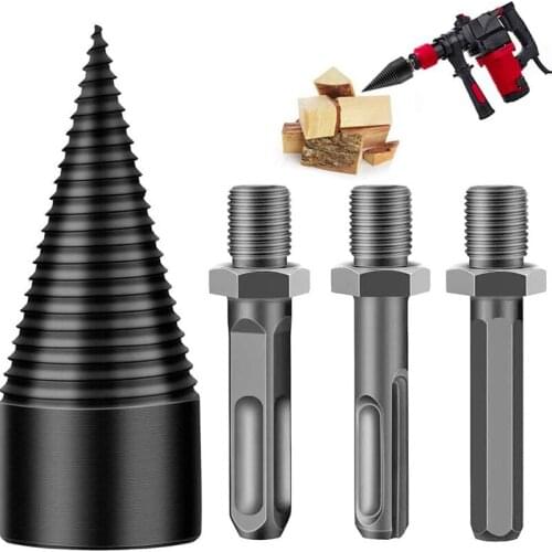 ABSF 4 Pcs Wood Splitter Drill Bit Removable Log Splitter Drill Bit Firewood Kindling Splitter for Electric Drill