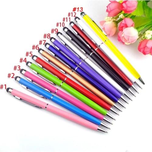 5pcs/Lot 13 Colors Mini Metal 2 In 1 Touch Screen Stylus Universal Roller Ballpoint Pen For iPhone iPad Samsung Black Blue Ink