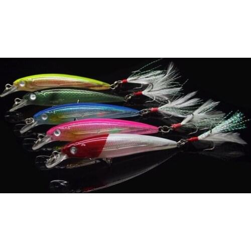 5Pcs/lot Minnow Hard Bait 9.5cm 8g With Feather Vibration Super Fish Lure Fake Bait Swimbait Crankbait Fishing Tackle