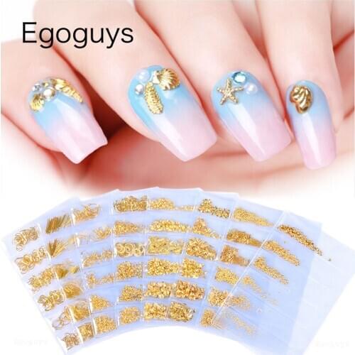 6 Grid/Bag Hollow Metal Rivet Nail Decorations Gold Silver Studs Geometric Frame Nail Stickers DIY Manicure Polish Decor Foils