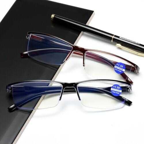 Anti-Blue Light Ultralight Half-Frame Reading Glasses Retro Glasses Men And Women Prescription Glasses +100 To +400