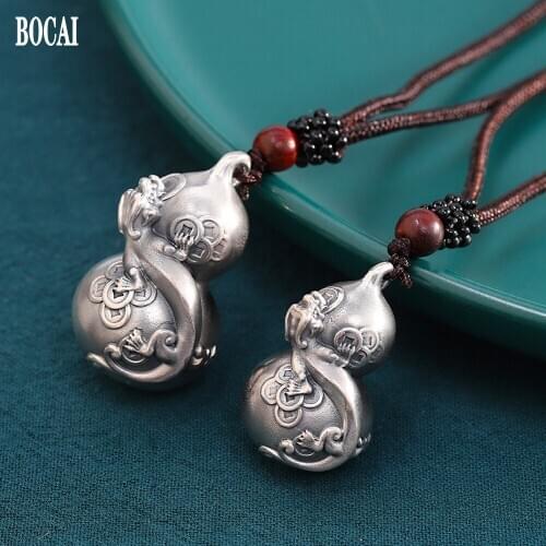 BOCAI New solid S999 pure silver jewelry retro and old mens and womens pendants, large and small gourd pendants