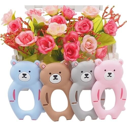 Chenkai 10PCS Silicone Bear Teether Food Grade Baby Cartoon Pacifier Teething For Baby Nursing Accessories and Gifts BPA Free