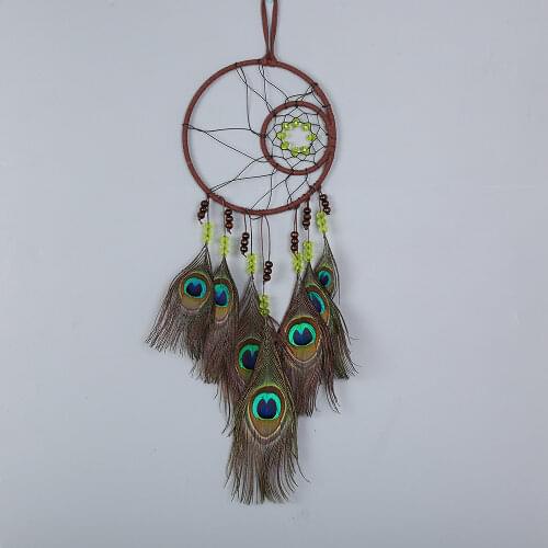 Handmade Dream Catcher Double Ring Flower of Life Wall Hanging Car Pendant Peacock Feather Wind Chimes Farmhouse Room Decor
