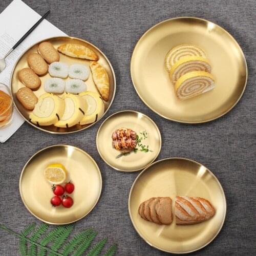 European Dinner Plates Gold Dining Plate Storage Tray Round Serving Dishes Plate Cake Tray Western Steak Tray Kitchen Plates