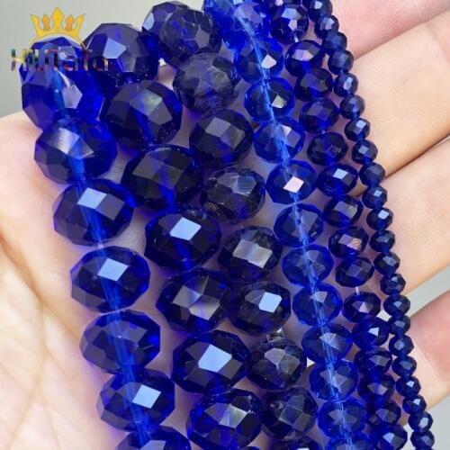 Faceted Dark Blue Glass Crystal Rondelle Beads Loose Spacer Beads For Jewelry Making DIY Bracelet Earrings 15'' 4/6/8/10/12/14mm