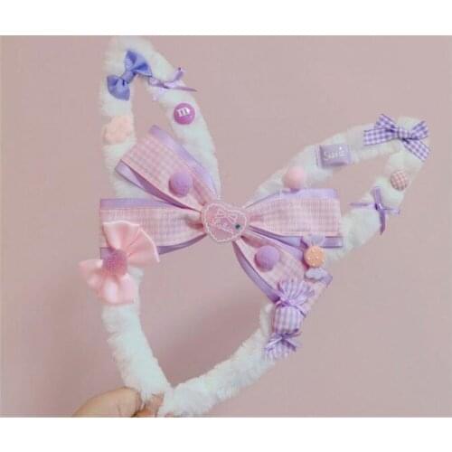 Kawaii Rabbit Ears Bow Head Hoop Sweet Hair Band Headwear Lolita Cute KC Headband D194