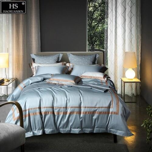 Cotton Fabric Blue Simple Stripes Bedding Set Hot Drill Applique Lace Bedspread Bed Sheets Pillowcase Duvet Cover Cushion Cover