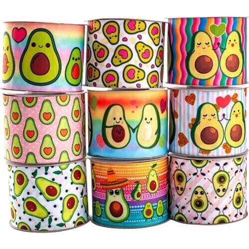Beautiful Avocado Printed Grosgrain/Satin Ribbon 5 Yards 16mm/25mm/38mm/50mm/75mm for DIY Sewing Accessory Gift Wrap